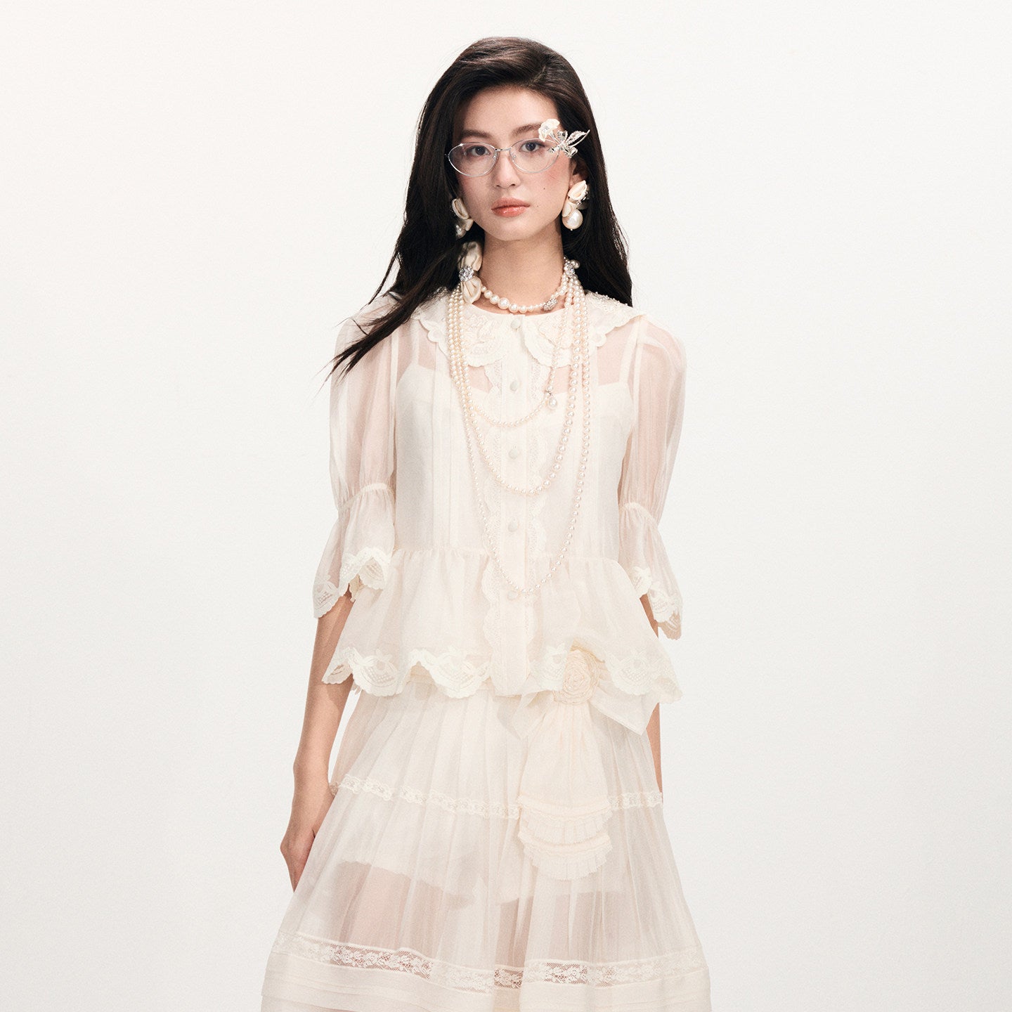 FAME Court Style Organza Embroidered White Top - JASMINE.