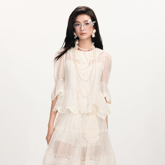 FAME Court Style Organza Embroidered White Top - JASMINE.