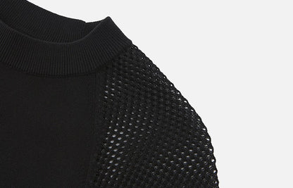 ZHUCHONGYUN black mesh short sleeves assymetrical hemline top-GRANT.