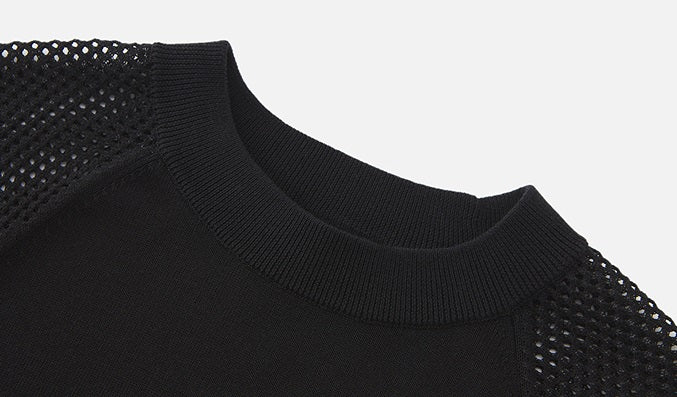 ZHUCHONGYUN black mesh short sleeves assymetrical hemline top-GRANT.