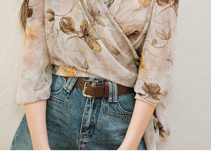 WANGXO | Silky Drape Smooth Georgette Vine-Inspired Geometric Print Entwined Twisted Shirt  -LYRA