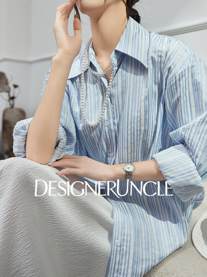 DGU| Blue Knitted Loose Vertical Light Luxury Commuter Fan Niche Design Top - George.