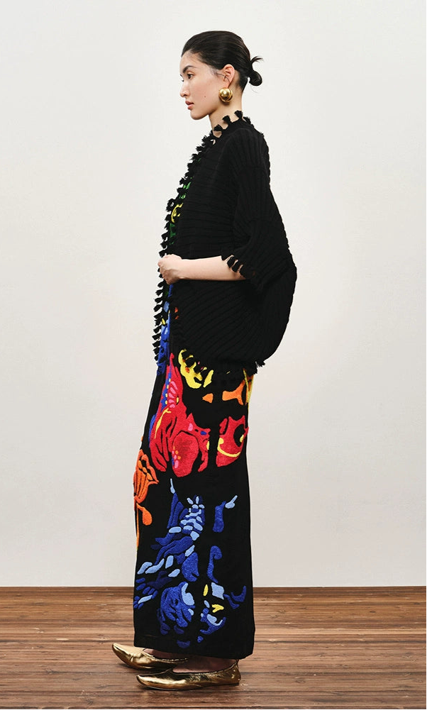 ZHUCHONGYUN black knot tassel sheep wool knit cardigan jacket-DOMEL.