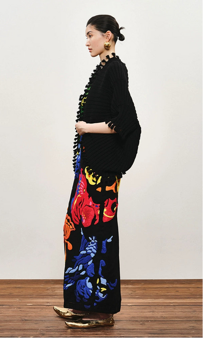 ZHUCHONGYUN black knot tassel sheep wool knit cardigan jacket-DOMEL.