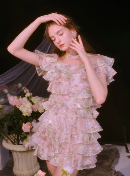 Wardrobes by Chen Elegant Short Sleeve Flower Print Party Short Dress-Dami