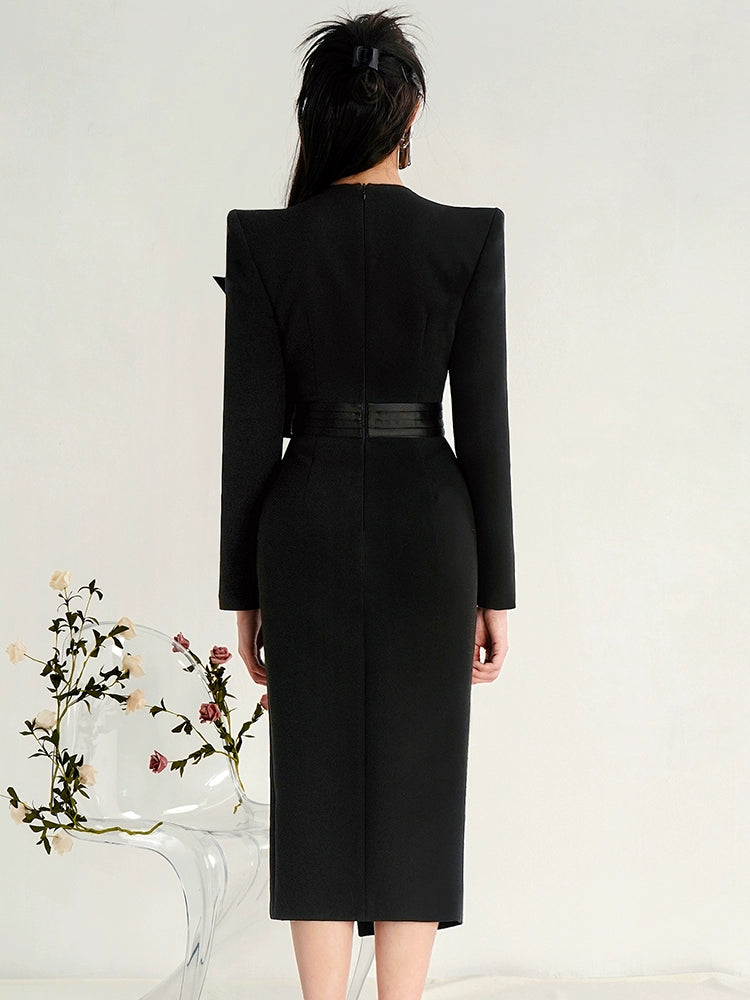 CHECOCRE Classy Design Sense Slit Temperament Elegant Black Suit Dress - ENYA