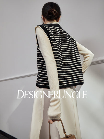 DGU| Striped knitted pullover vest small fragrance light luxury vintage design jacket - Kyle.