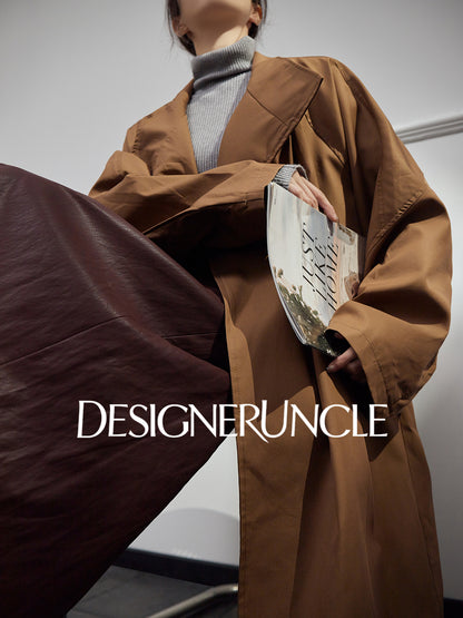 DGU "Luyin" Caramel Coffee Trench Coat Double-breasted Long Versatile High-End Jacket - Philip ?
