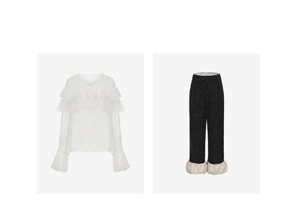 ATELIER MISS LU Fall/Winter Sequin Bud Hem Straight-leg Pants - HEAVEN
