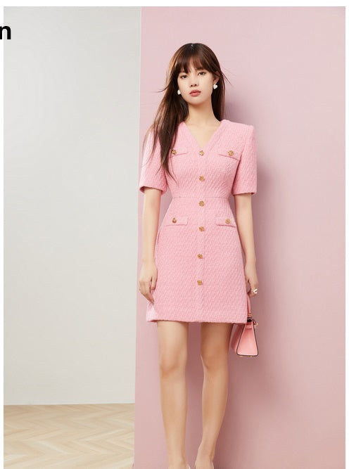 powder pink cocktail dress Quinn Halter Midi Dress