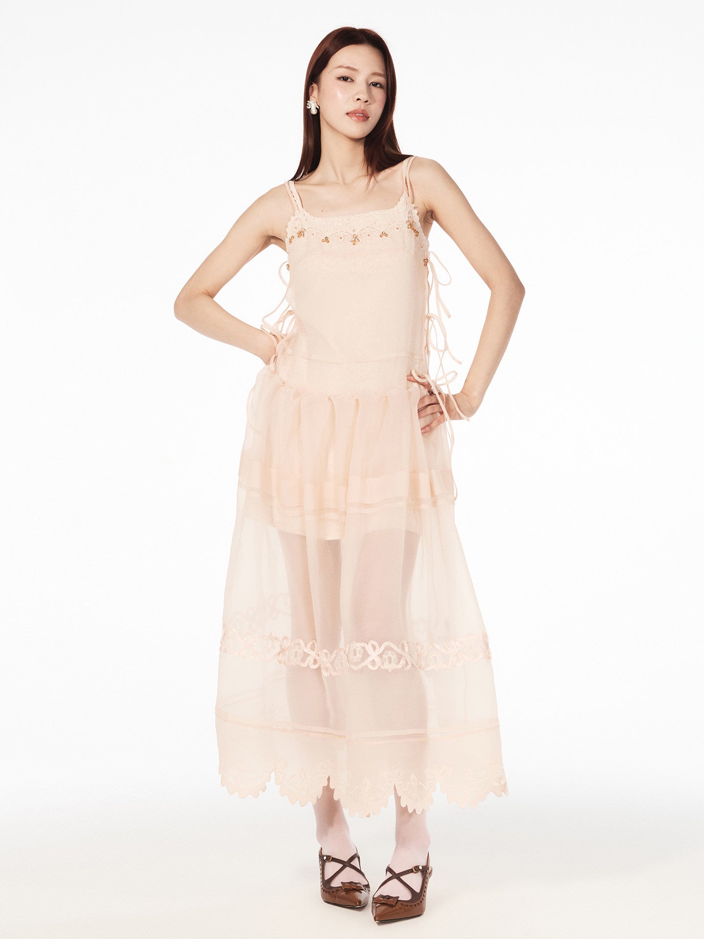 FAME drapery nail bead organza slip French maxi dress - ELIJAH