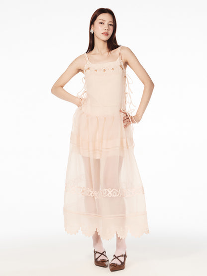 FAME wave hip pastoral style organza suspender French dress