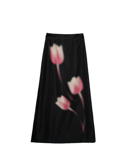 HECO Chinese high-end acetic acid skirt summer tulip print drape - ESSENCE.