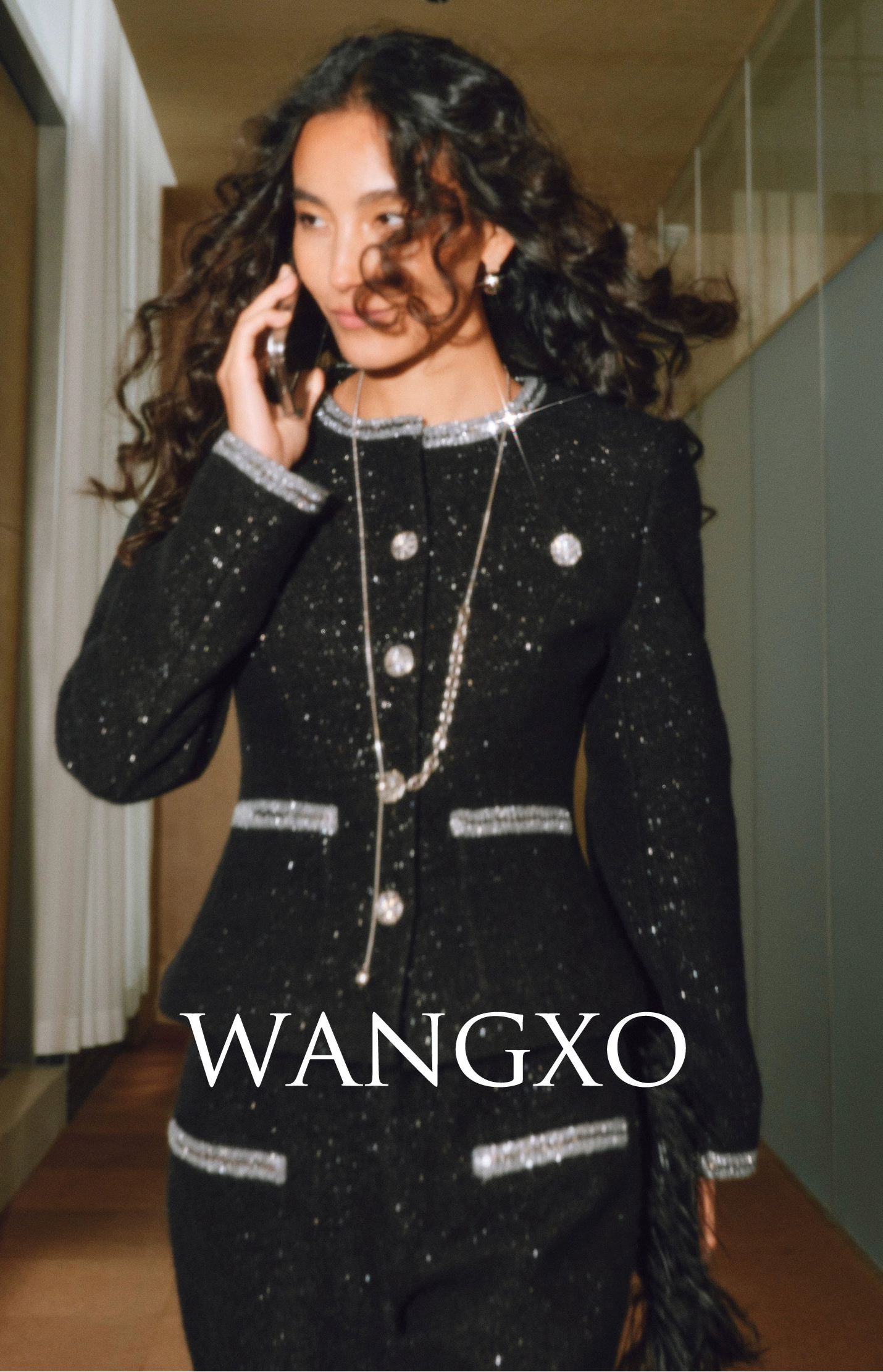 WANGXO | Milky Way Meteor Tweed Hand-Woven Two-Piece Outfit Set-NORA.