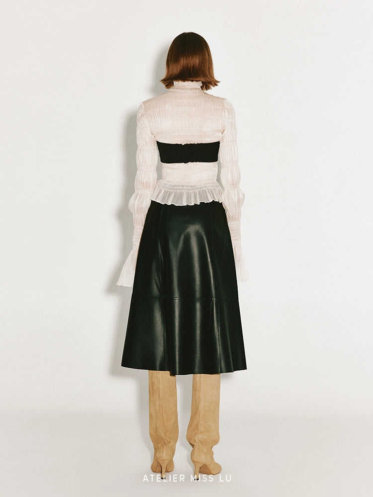 ATELIER MISS LU Pressed Pleated Soft Tulle Stretch Top - DIVINE