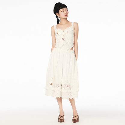 FAME rococo embroidered beaded fake two-piece camisole top - FIONA