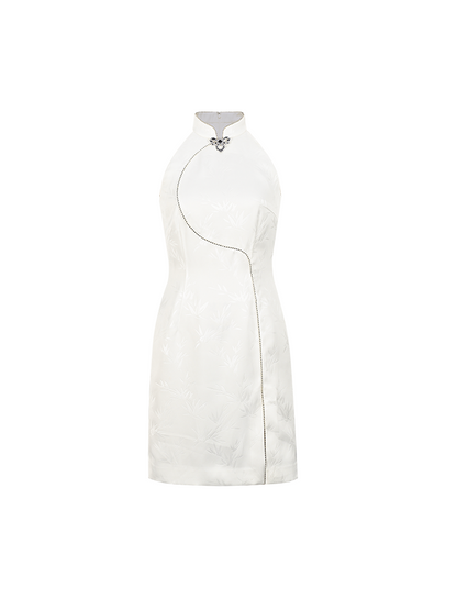 YES BY YESIR | Silk Cheongsam-Inspired Halterneck Dress - XIUMEI.