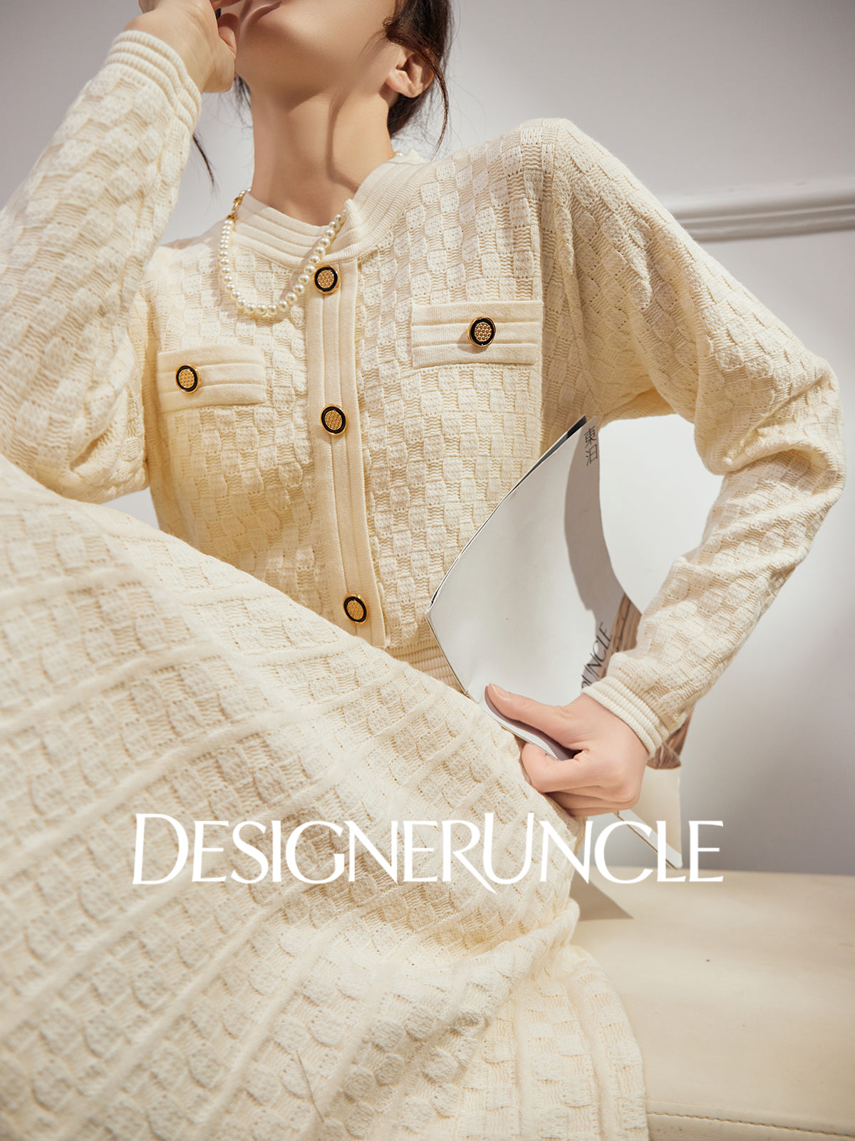 DGU "Suyu" apricot new knitted French elegant waist commuter skirt - Josephina.