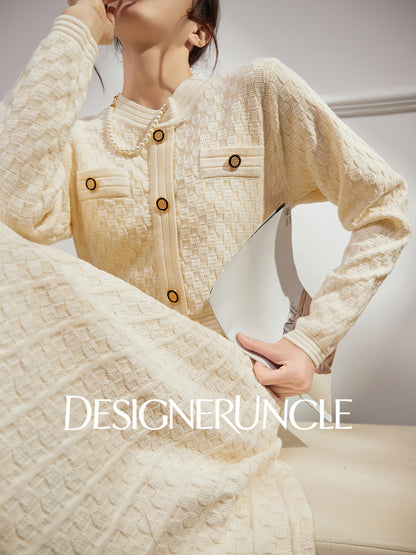 DGU "Suyu" apricot new knitted French elegant waist commuter skirt - Josephina.