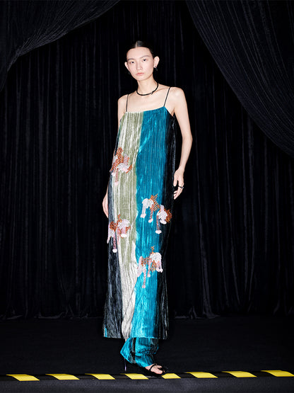 M essential Mackay designer hand-painted tassel embellishment slip dress pant set - Sanui Sala.