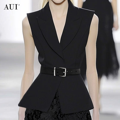 AUI Black  Professional Short Small Blazer Sleeveless Slim Suit -  Ha-yoon.