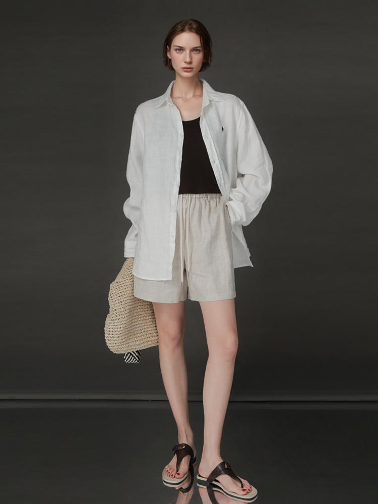 PIAOIN Light Luxury Tencsel Linen Elasticated Waist Drawstring Shorts Versatile Straight Pant-AMELIA