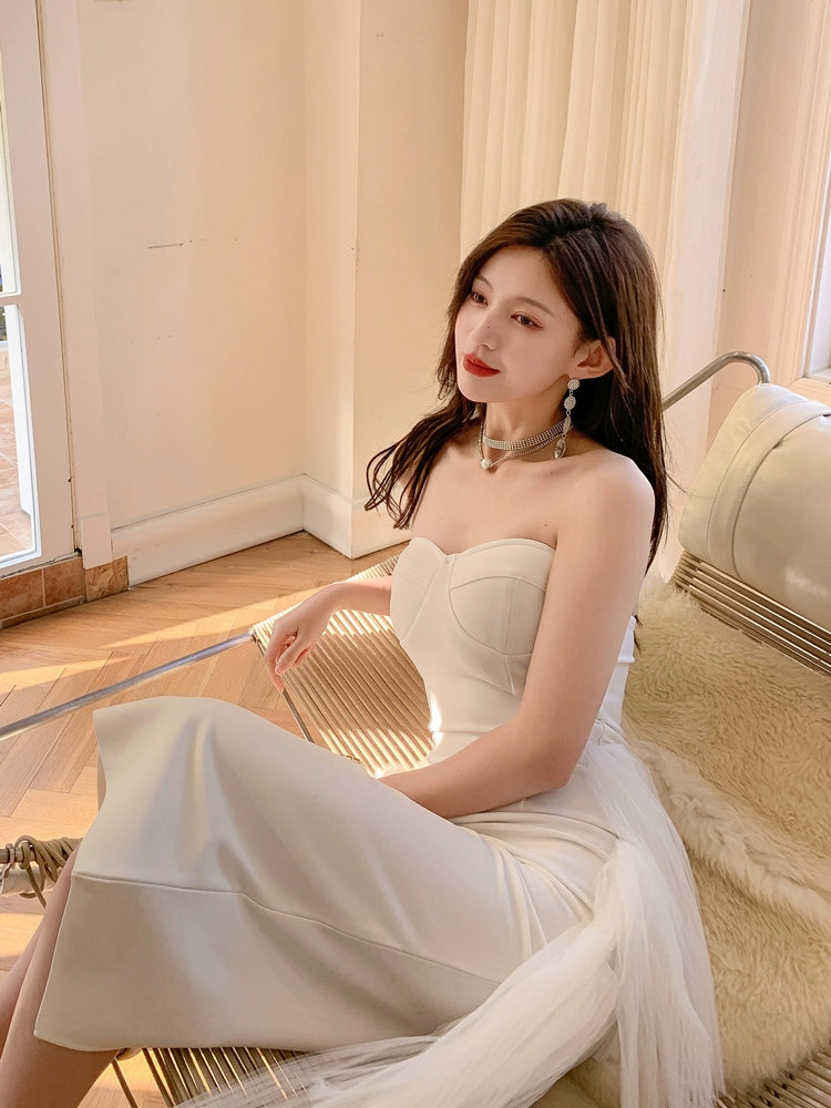 DOLLY Elegant Sleeveless Off Shoulder Backless Knitted Dinner Dress-URIEL