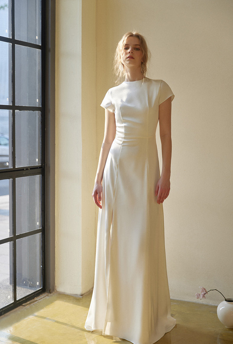 GOUDIN bridal short sleeves slim light luxury evening dress -TIAM.
