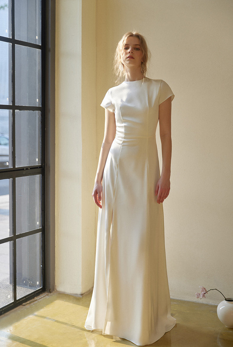 GOUDIN bridal short sleeves slim light luxury new evening dress -TIAM.