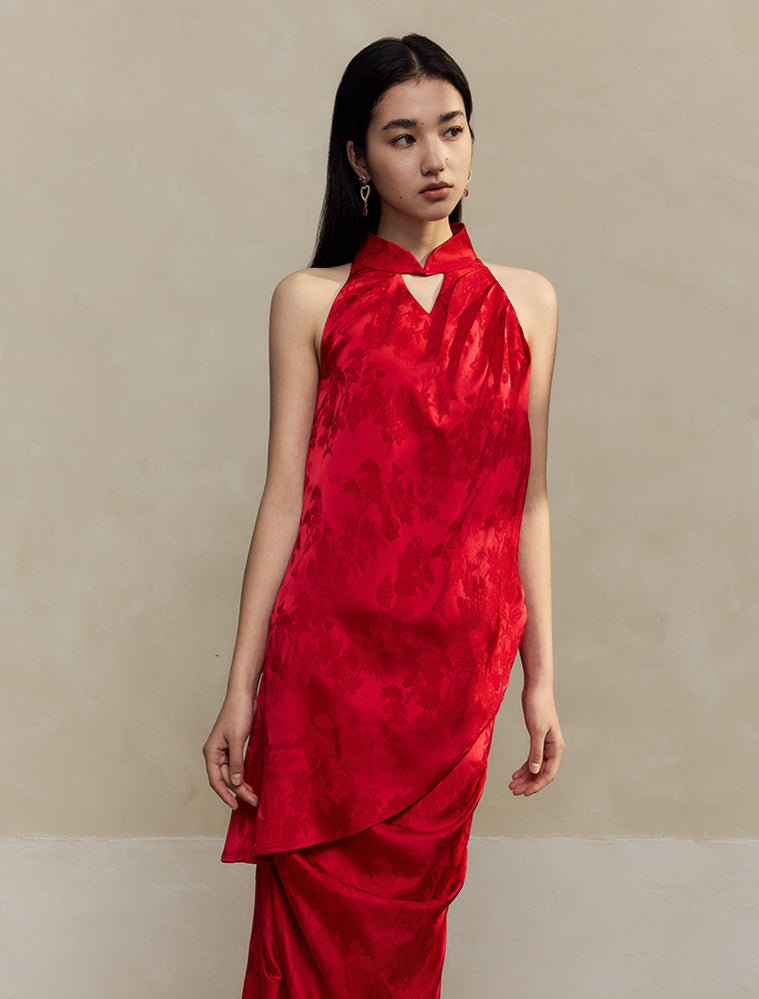 HECO Acetate Pleated Vest Sleeveless Top Skirt Set - prue.