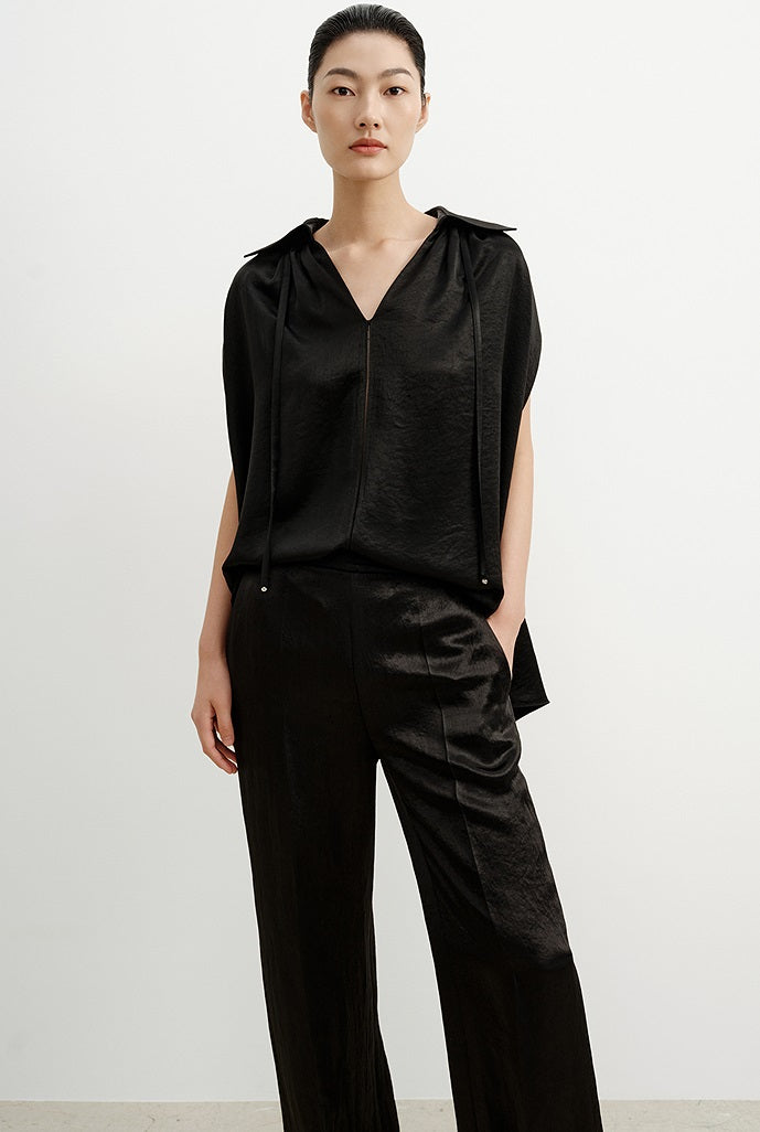 COMME MOI  women's cape shirred drape chic top - HANNAH.