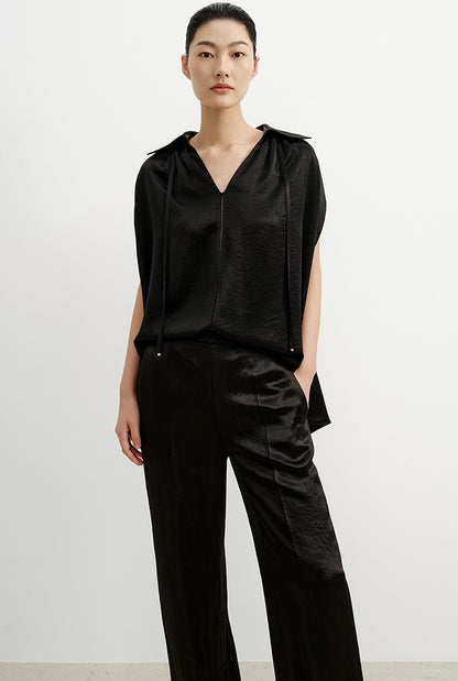 COMME MOI  women's cape shirred drape chic top - HANNAH.