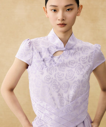 HECO Chinese acetate stand-up collar hollow buckle T-shirt - QUES.