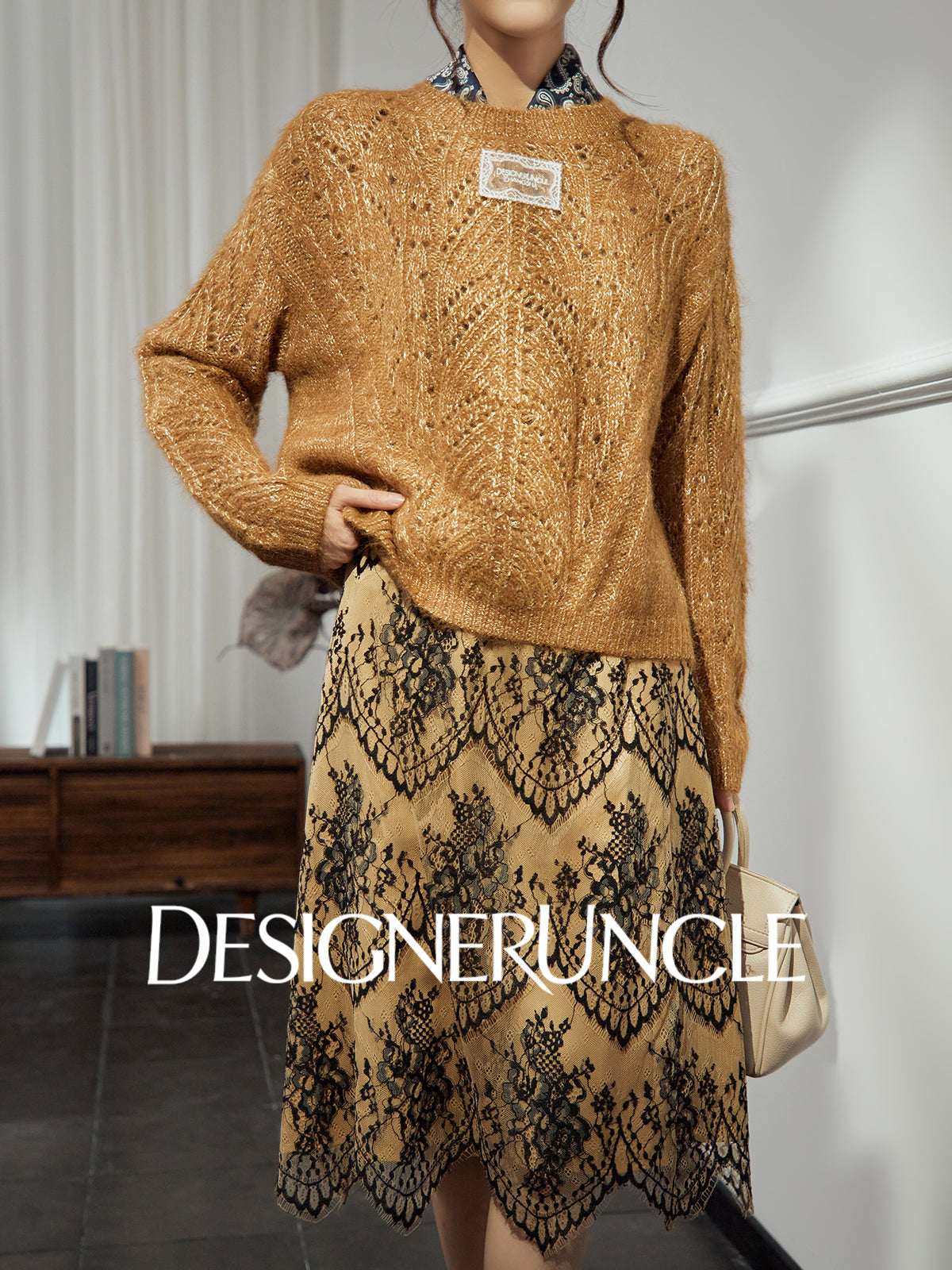 DGU|Vintage Golden Brown Design Lazy Style Thickened Mohair Sweater - Brian.