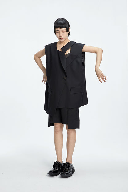 TINY IN misaligned collar silhouette midi vest women's suit -DODO