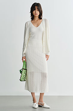 COMME MOI  women's cut-out raw edge knitted straight skirt - NAOMI.