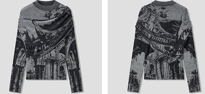 COMME MOI Lu Yan designer's new women's two-piece jacquard wool knitted sweater- TERRA.