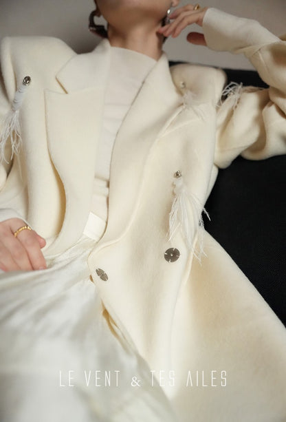 LE VENT&TES AILES luxury wool reversible ostrich feather blazer coat-MAVS.