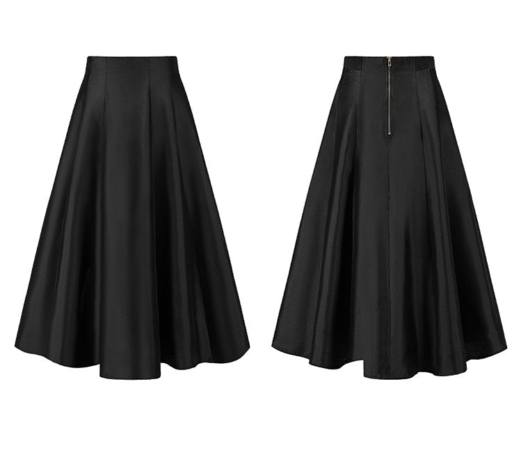 CHICHY French Hepburn style black A-line high-waisted long skirt-ROAN