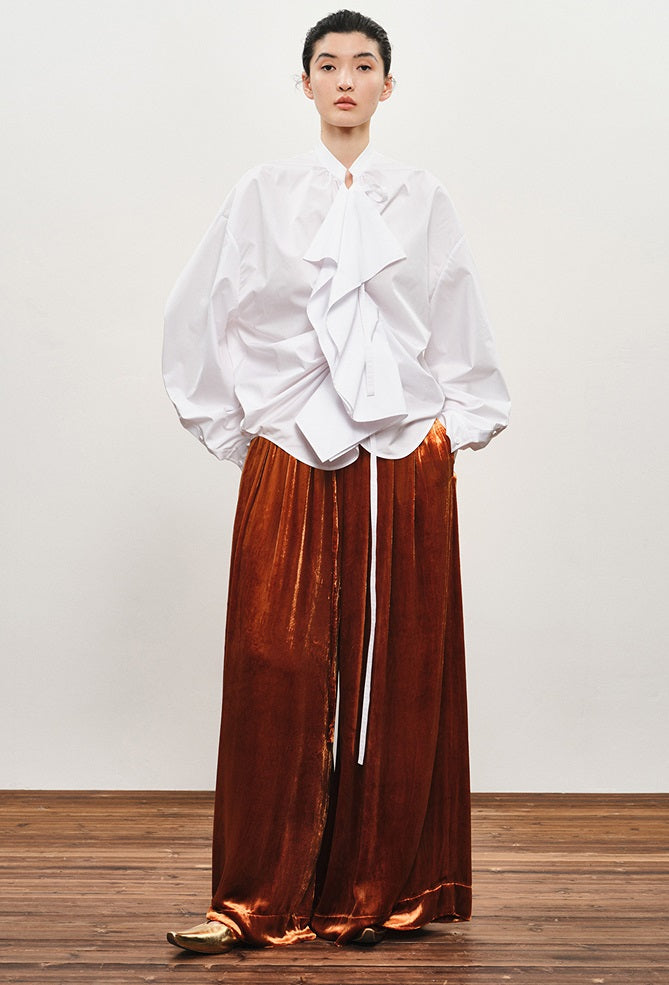 ZHUCHONGYUN drawstring placket loose straight white shirt-UMIE.