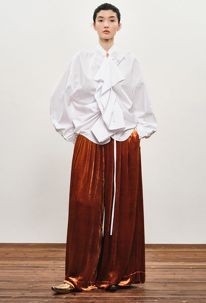 ZHUCHONGYUN drawstring placket loose straight white shirt-UMIE.
