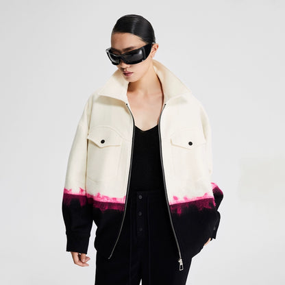 Ledi Wang pure wool top autumn winter jacket contrast ombre  jacket - Soome
