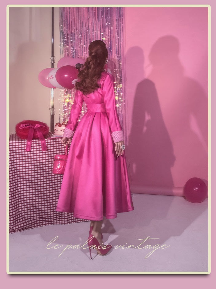 barbie pink dress vintage Le Palais vintage Barbie Pink chunky satin full skirt long coat