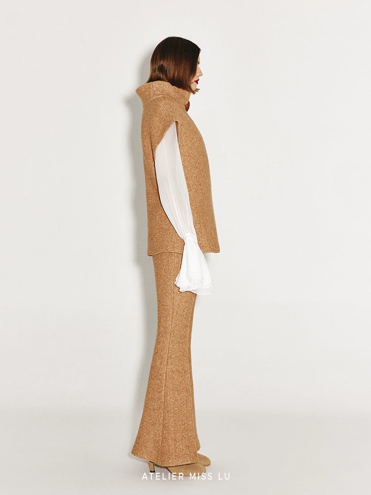 ATELIER MISS LU Wide-shouldered Sheep Wool Knit Sweater - PALVISED