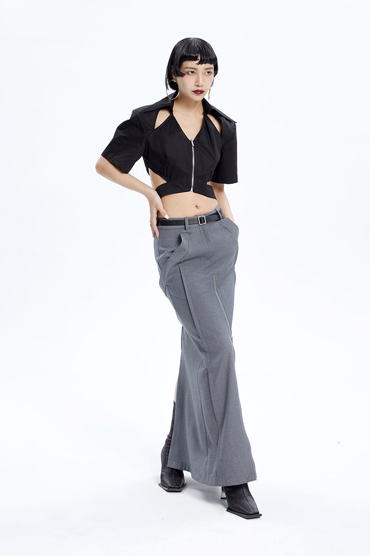 TINY IN zippered slit long straight legs structured seams low waist skirt -TENDO