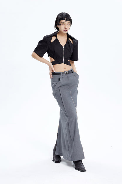 TINY IN zippered slit long straight legs structured seams low waist skirt -TENDO