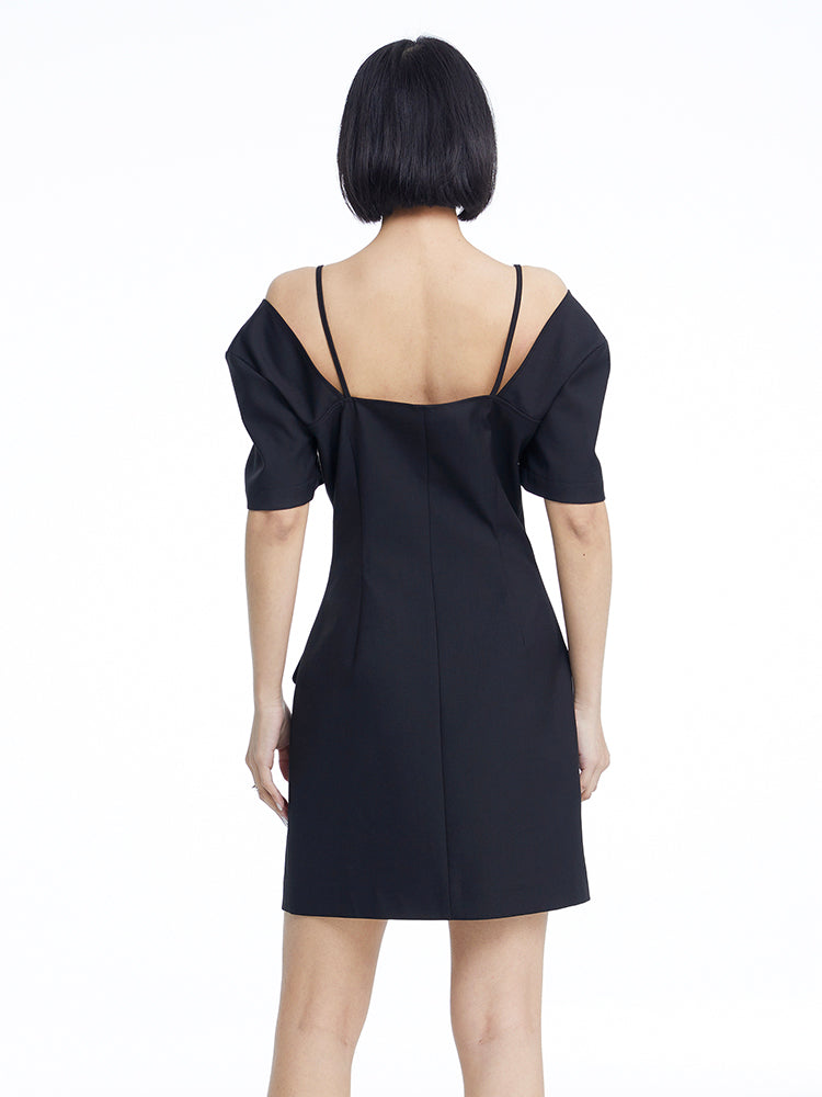 TINY IN dropped shoulders short sleeve square neck little black dress -JAJA