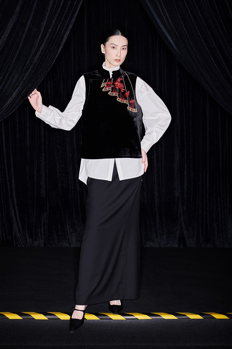 M essential Mackay designer silk velvet two-dimensional fish algae curtain beads vest - TASK.