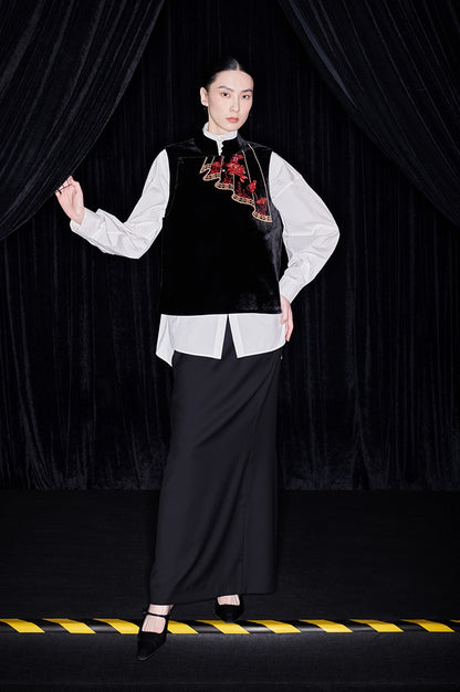 M essential Mackay designer silk velvet two-dimensional fish algae curtain beads vest - TASK.