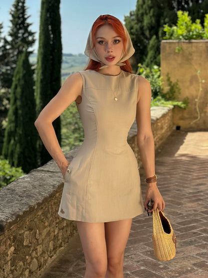 Le Palais  cotton and linen slim dress-DAN